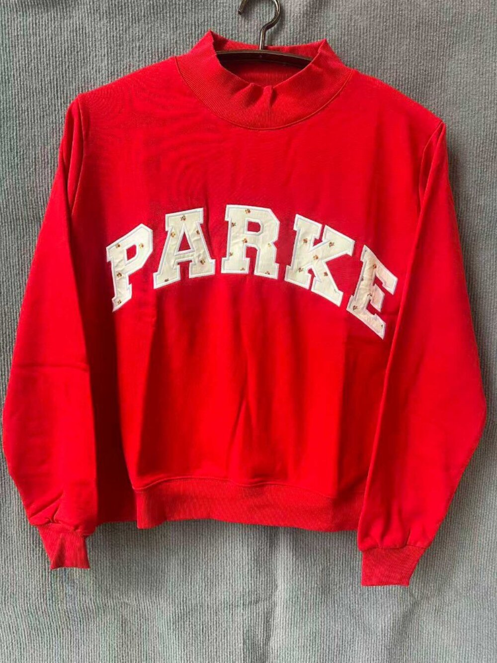 Parke Floral Embroidered Red Mock Neck Sweatshirt